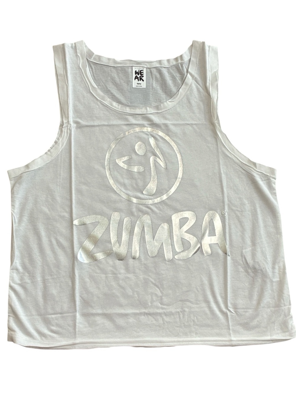 Zumba Fitness White Tank Top with Metallic Silver Logo size S